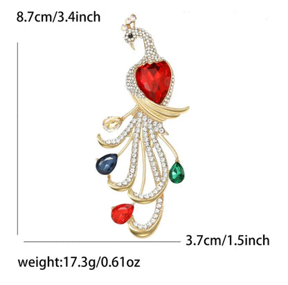Elegant Green Crystal Peacock Brooch For Women Luxury Big Bird Animal Lapel Pin Casual Suit Coat Dress Fashion Jewelry Gifts