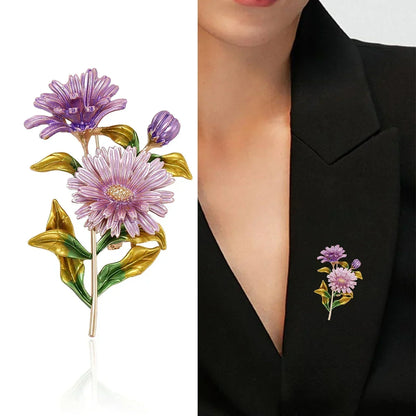 Enamel Chrysanthemum Pin for Women Sunflower Brooches Flower Leaf Pins Banquet Party Backpack Gifts Jewelry Accessories