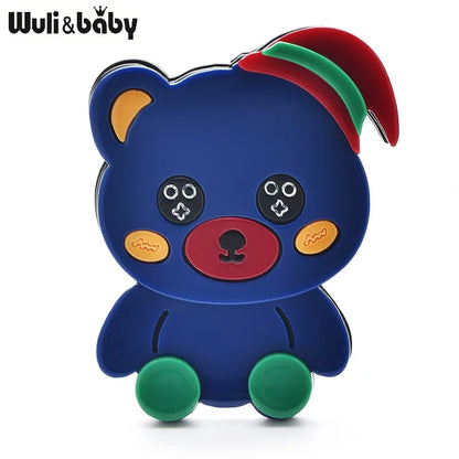 Wuli&baby Acrylic Wear Sleep-hat Bear Brooches For Women Unisex 2-color Halloween Cute Animal Brooch Pins Gifts