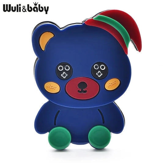 Wuli&baby Acrylic Wear Sleep-hat Bear Brooches For Women Unisex 2-color Halloween Cute Animal Brooch Pins Gifts