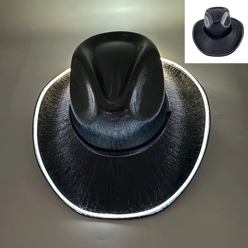 LED Glowing Cowgirl boy Hat Neon Luminous Bride Hat For Holiday Light Up Supplies Fluorescent Party Props Bachelorette Party Hat