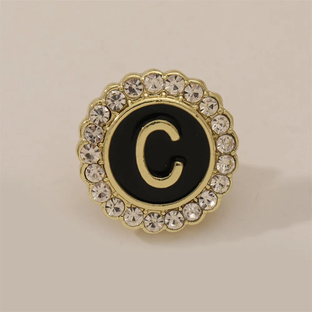 26 English Initials A-Z Brooches Classic Full Around Crystal Golden Alphabet Pins For Women Men Girls Clothes Bag Jewelry Gift