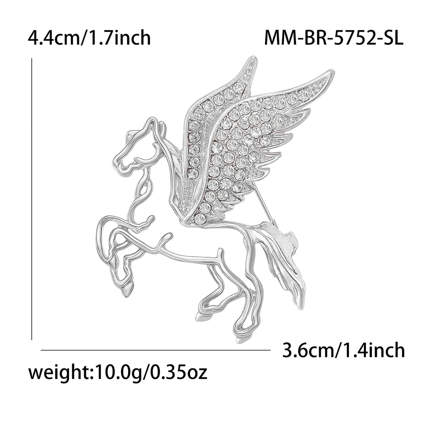 Beaut&Berry Luxury Rhinestone Pegasus Brooches for Women Unisex Animal Pins Casual Party Jewelry Accessories Gifts Decoration