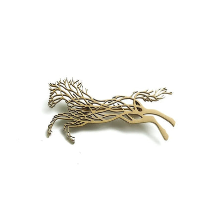 Luxury Running Horses Brooch Trendy Classic Zodiac Animal Lapel Pins Casual Jewelry Leopard Stainless Steel Brooches for Women