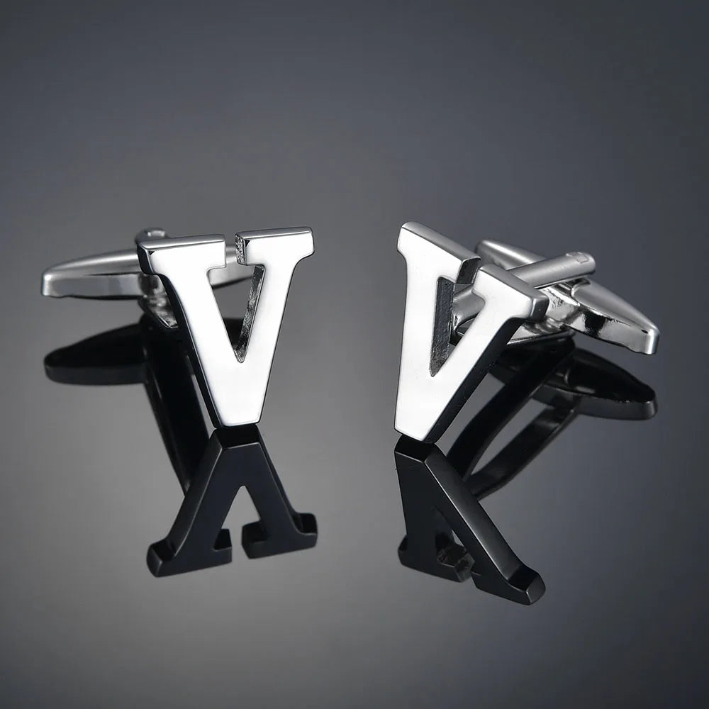 Simple Silver Color 26 Letter Cufflinks for men A to Z Alphabet Initial Cuff Links Business Suit Shirt Button Wedding Jewelry