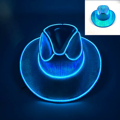 LED Glowing Cowgirl boy Hat Neon Luminous Bride Hat For Holiday Light Up Supplies Fluorescent Party Props Bachelorette Party Hat