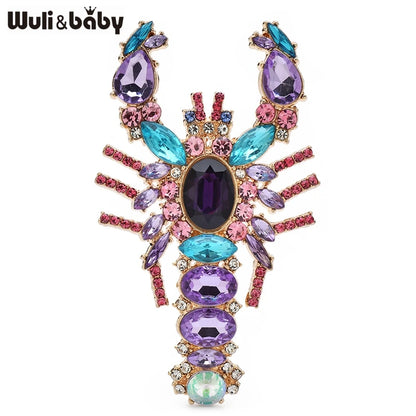 Wuli&baby Big Luxury Shrimp Brooches Metal Rhinestone Water Animal Brooch For Women's Clothes Backpack Pins Gifts