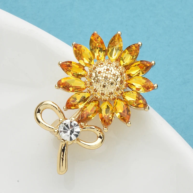 Wuli&baby Lovely Sunflower Brooches For Women Unisex Rhinestone Flowers Summer Collar Brooch Pin Fashion Jewelry Gifts