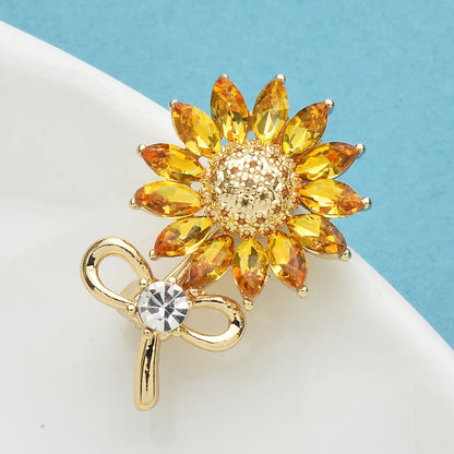 Wuli&baby Lovely Sunflower Brooches For Women Unisex Rhinestone Flowers Summer Collar Brooch Pin Fashion Jewelry Gifts