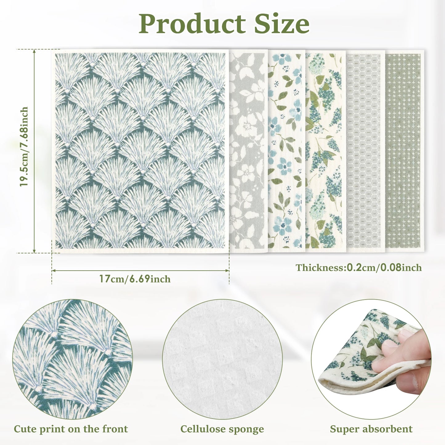 6/12Pcs Swedish Dishcloths Reusable Kitchen Dish Towels Absorbent Dish Rags Biodegradable Soft Cellulose Sponge Washing Cloths