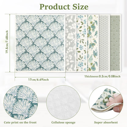 6/12Pcs Swedish Dishcloths Reusable Kitchen Dish Towels Absorbent Dish Rags Biodegradable Soft Cellulose Sponge Washing Cloths