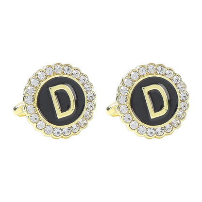 New Round Rhinestone Cufflinks for Men 26 English Letter Cuff Links Button French Business Accessories Gifts