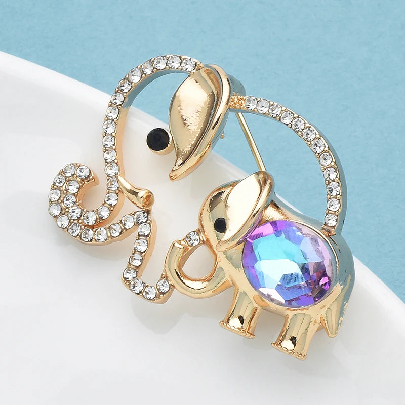 Wuli&baby Crystal Mum-baby Elephant Brooches For Women Unisex Lovely Metal Rhinestone Animal Party Office Brooch Pins Gifts