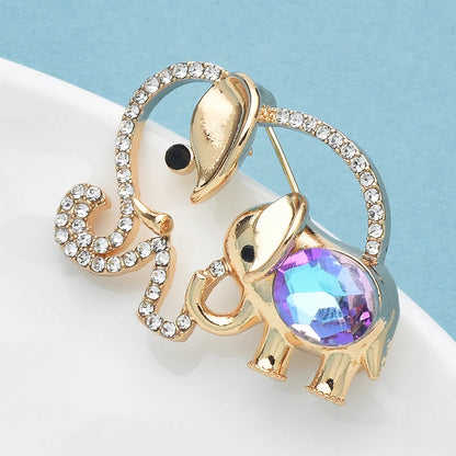 Wuli&baby Crystal Mum-baby Elephant Brooches For Women Unisex Lovely Metal Rhinestone Animal Party Office Brooch Pins Gifts