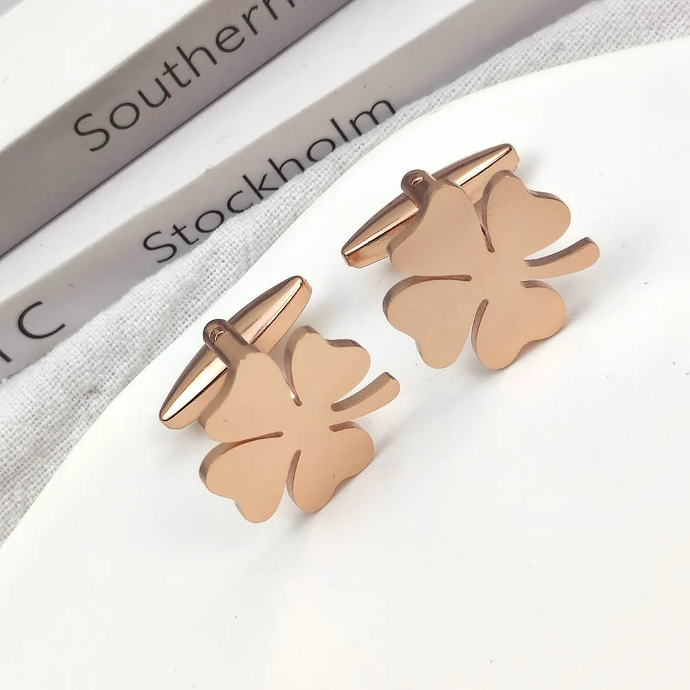 Stainless Steel Four-leaf Clover Cufflinks for Men Cuffs Buttons Lucky French Shirt Cuff Links New Men's Suit Accessories Gifts