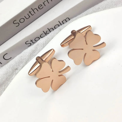 Stainless Steel Four-leaf Clover Cufflinks for Men Cuffs Buttons Lucky French Shirt Cuff Links New Men's Suit Accessories Gifts