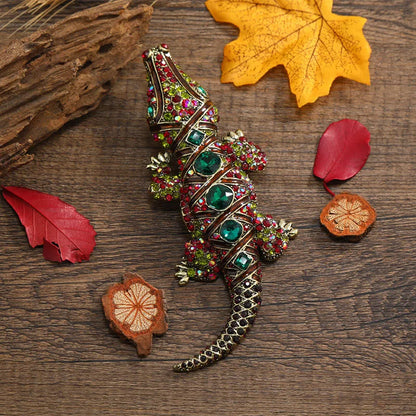 Classic Brown Crocodile Animal Men Pendant Brooch Pin Rhinestone Crystal Gifts