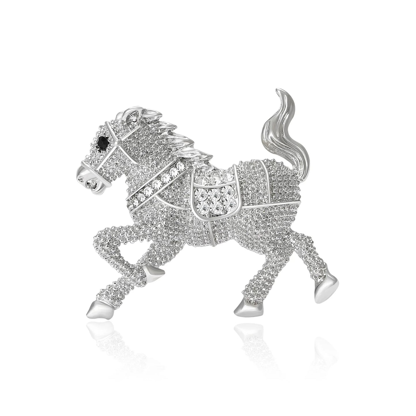 Beaut&Berry Classic Rhinestone Horse Brooches for Women Zodiac Animal Lapel Pins Casual Party Accessories New Year Gifts Friends