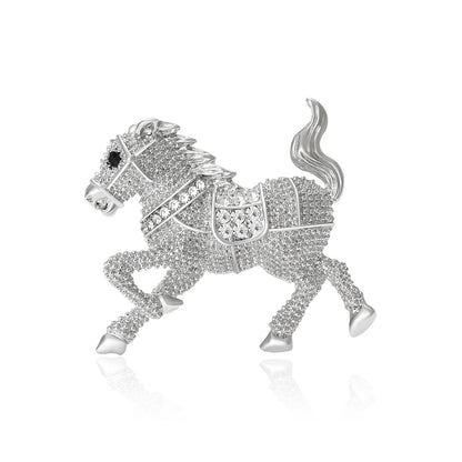 Beaut&Berry Classic Rhinestone Horse Brooches for Women Zodiac Animal Lapel Pins Casual Party Accessories New Year Gifts Friends