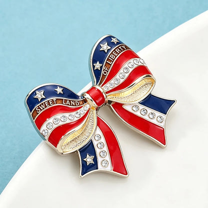 Wuli&baby American Flag Bowknot Brooches For Women Unisex Enamel USA 250 Independence Day Party Office Brooch Pin Gifts