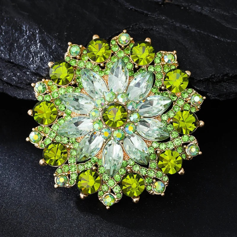 Luxury Green Rhinestone Sunflower Brooches for Women 4 Color Flower Plant Lapel Pins Party Jewelry Accessories