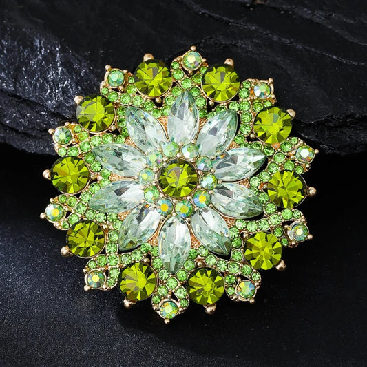Luxury Green Rhinestone Sunflower Brooches for Women 4 Color Flower Plant Lapel Pins Party Jewelry Accessories