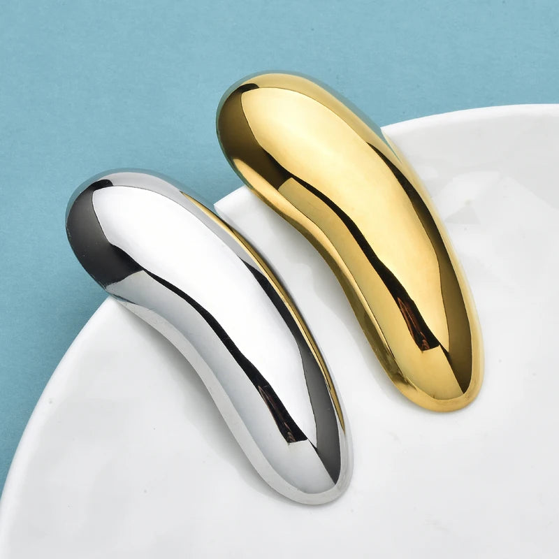 Wuli&baby Stainless Steel Geometric Bean Brooches For Women Men 2-color Minimalist Style Brooch Pins Fashion Jewelry Gifts