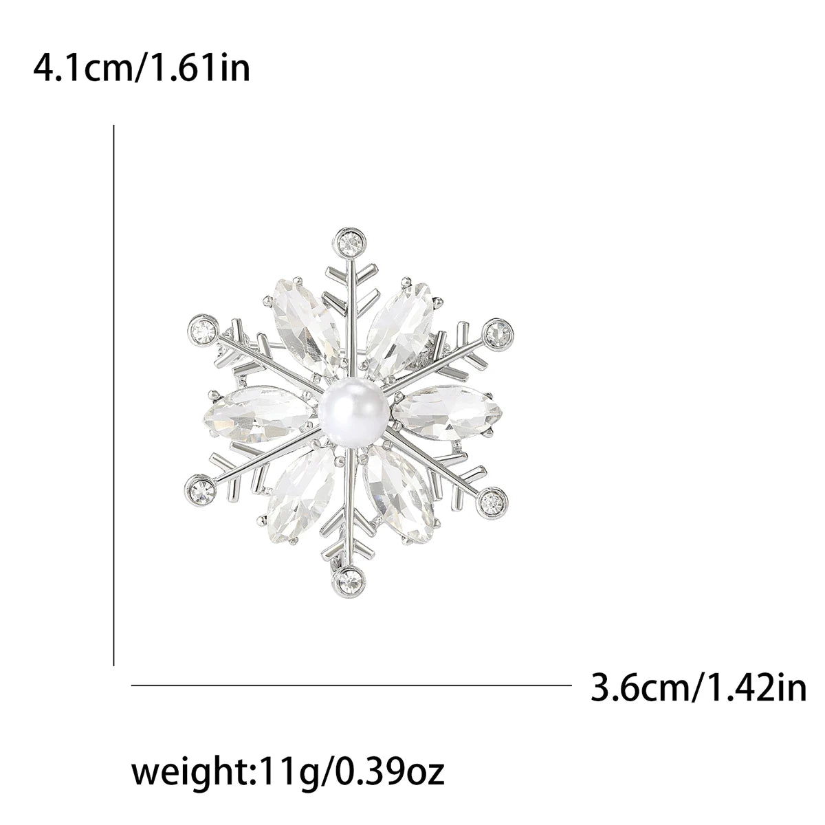 Christmas Rhinestone Snowflake Brooches for Women Unisex Pearl Flower Pins Office Party Friend Gifts Jewelry Accessories