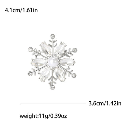 Christmas Rhinestone Snowflake Brooches for Women Unisex Pearl Flower Pins Office Party Friend Gifts Jewelry Accessories