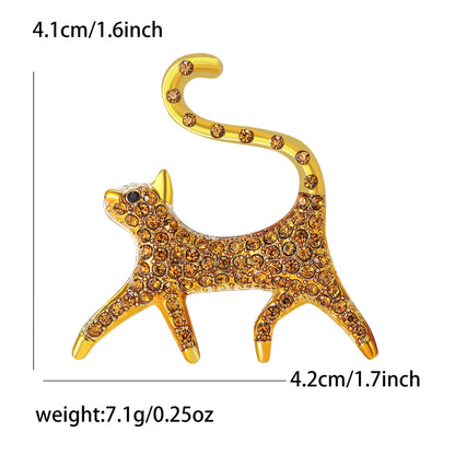 Cute Rhinestone Cartoon Cat with Tail Up Brooch For Women Men Kitten Animal Pets Suit Corsage Pin Jewelry Accessories Gift