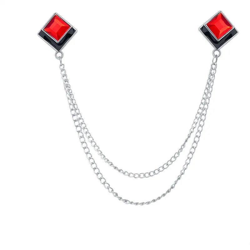 Korean Fashion Geometric Crystal Brooch Tassel Chain Lapel Pin Men's Shirt Collar Jewelry Wedding Party Brooches Accessories