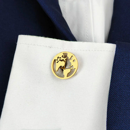 New - 18K gold-plated stainless steel cufflinks: world map globe design, fashion lapel pin, gift for friends
