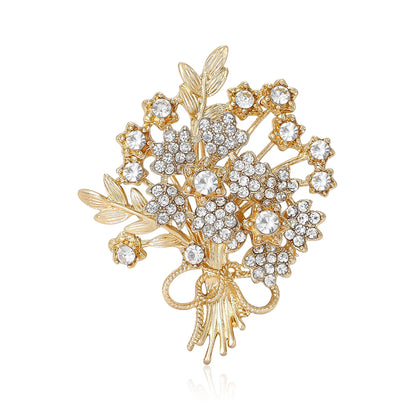 Beaut&Berry Luxury Rhinestone Flower Bouquet Brooches for Women Plant Pins Friends Party Gifts Banquet Jewellery Accessories