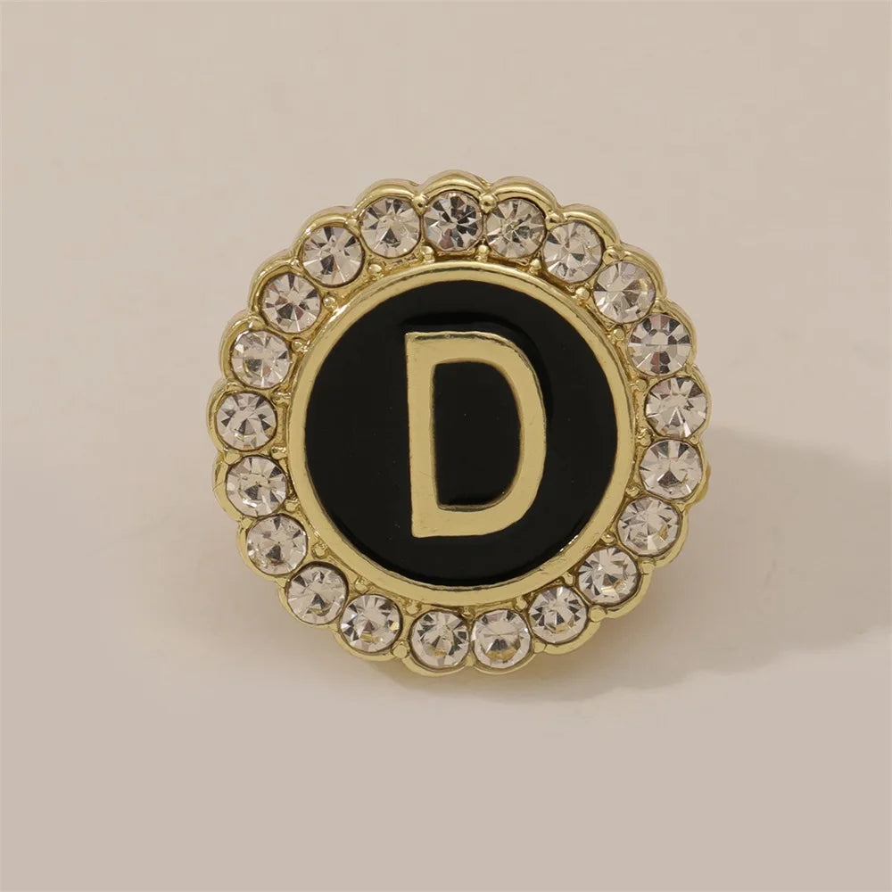 26 English Initials A-Z Brooches Classic Full Around Crystal Golden Alphabet Pins For Women Men Girls Clothes Bag Jewelry Gift