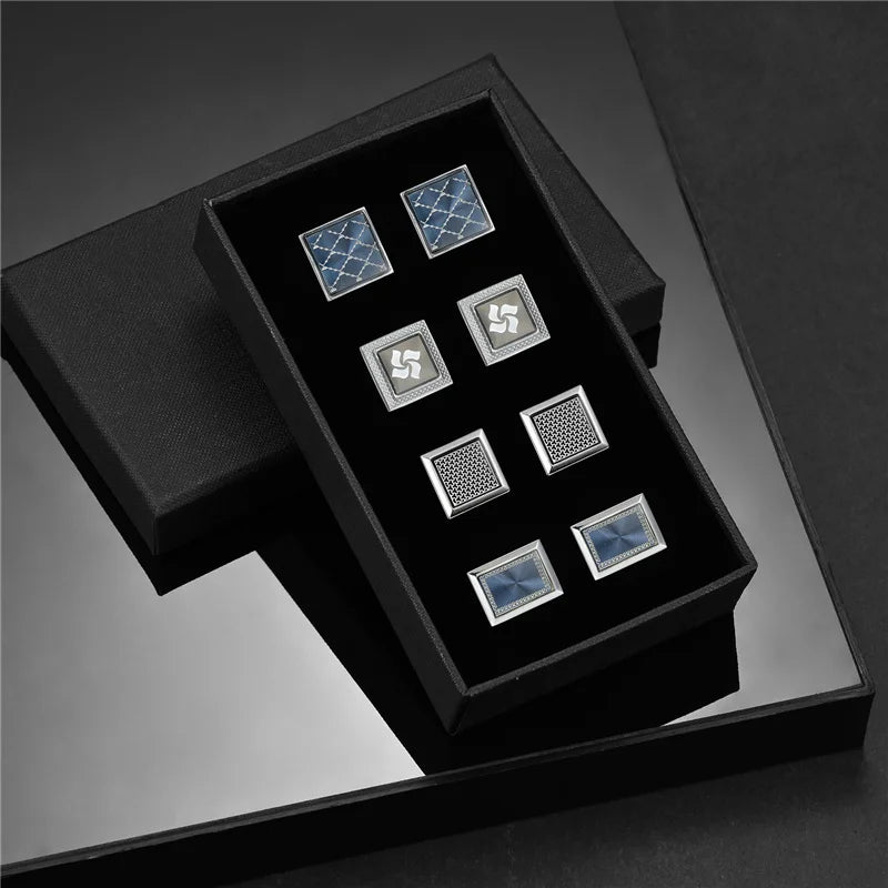 4 Pairs Cufflinks Set CuffLinks For Mens Wedding Souvenirs Groomsmen Gift Man Shirt Cufflink With Box Luxury Jewelry Tie Clips