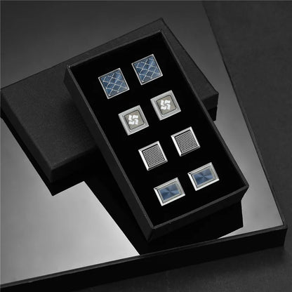 4 Pairs Cufflinks Set CuffLinks For Mens Wedding Souvenirs Groomsmen Gift Man Shirt Cufflink With Box Luxury Jewelry Tie Clips