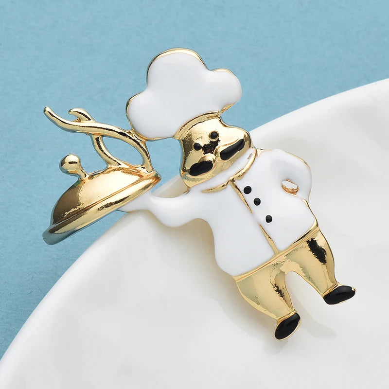 Wuli&baby Lovely Enamel Cook Brooches For Women Unisex Alloy Taking Dishes Chief Cook Figure Party Casual Brooch Pins Gifts