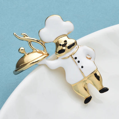 Wuli&baby Lovely Enamel Cook Brooches For Women Unisex Alloy Taking Dishes Chief Cook Figure Party Casual Brooch Pins Gifts