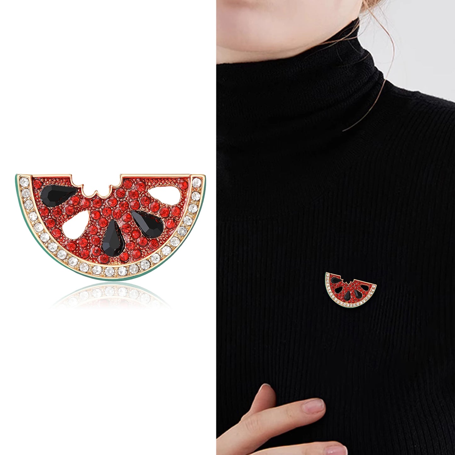 Beaut&Berry Classic Rhinestone Watermelon Brooches for Women Unisex Fruit Pins Casual Party Accessories Gifts Friends Decoration