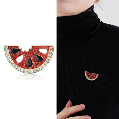 Beaut&Berry Classic Rhinestone Watermelon Brooches for Women Unisex Fruit Pins Casual Party Accessories Gifts Friends Decoration