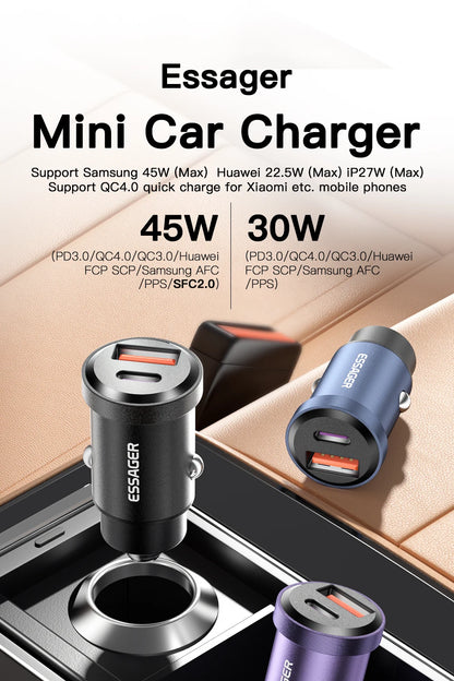 Essager USB C Car Charger 45W 5A Quick Charge 4.0 QC PD 3.0 SCP USB Type C Fast Charging For iPhone14 13 Huawei Samsung Xiaomi
