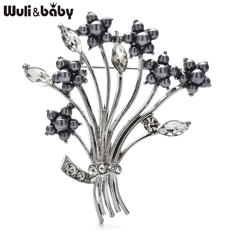 Wuli&baby Pearl Banquet Flower Brooches For Women Unisex 3-color Beautiful Plants Party Office Brooch Pins Gifts