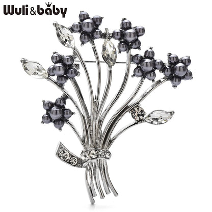 Wuli&baby Pearl Banquet Flower Brooches For Women Unisex 3-color Beautiful Plants Party Office Brooch Pins Gifts