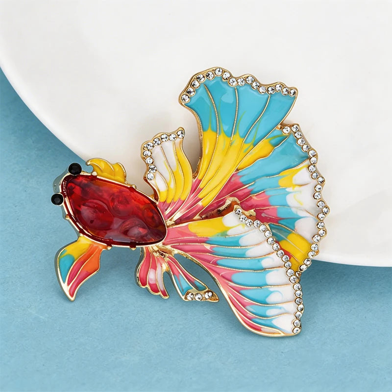 Wuli&baby Vintage Enamel Fish Brooches For Women Unisex Beautiful Big Tail Fish Water Animal Party Office Brooch Pins Gifts