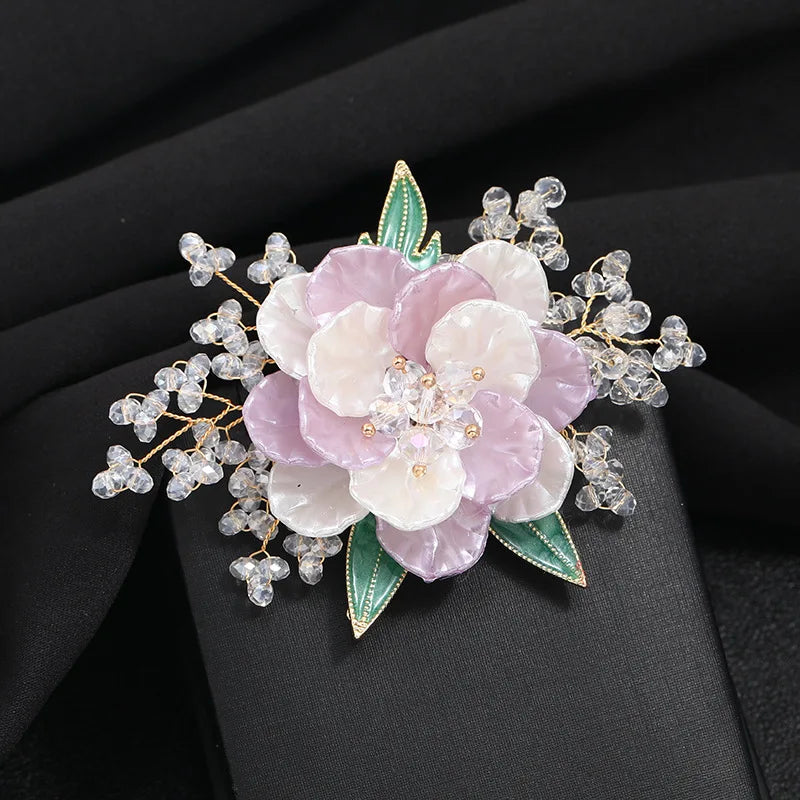 SKEDS 2022 Exquisite Luxury Women Rhinestone Flower Brooch Badges Pearl Crystal Plant Brooches High Quality Retro Pin For Lady