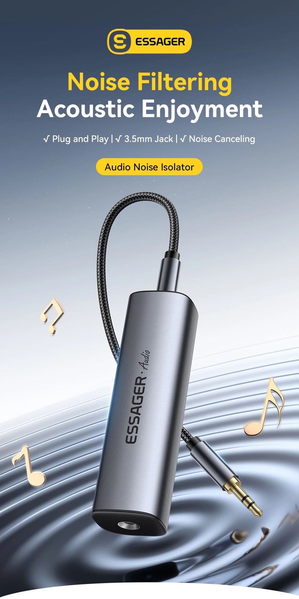 Essager 3.5mm Aux Cable Audio Noise Filter Ground Loop Noise Isolator Eliminate Cancelling for Home Stereo Car Audio System