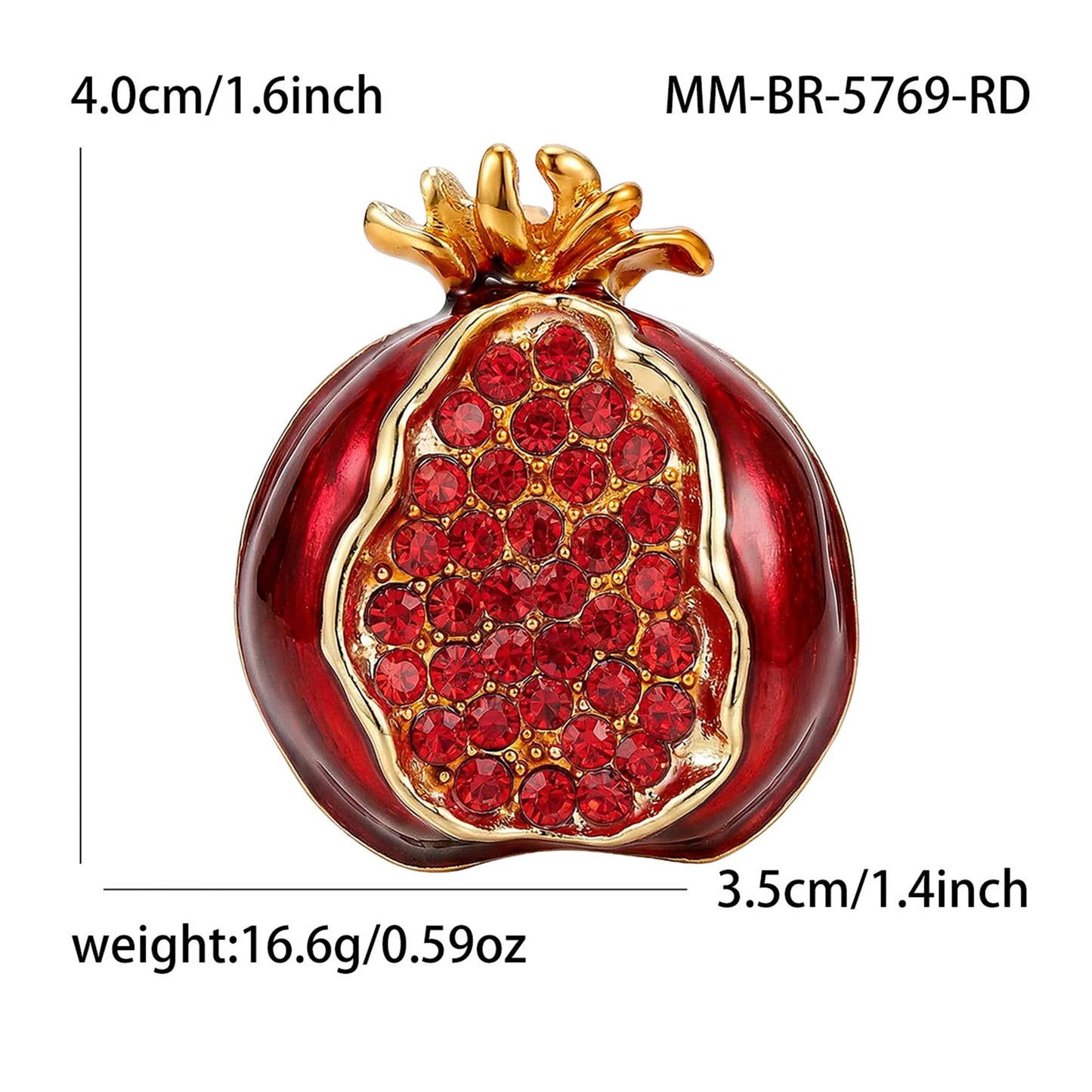 Beaut&Berry Luxury Enamel Pomegranate Brooches for Women Unisex Fruit Pins Casual Party Jewelry Accessories Gifts Decoration