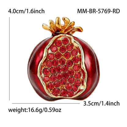 Beaut&Berry Luxury Enamel Pomegranate Brooches for Women Unisex Fruit Pins Casual Party Jewelry Accessories Gifts Decoration