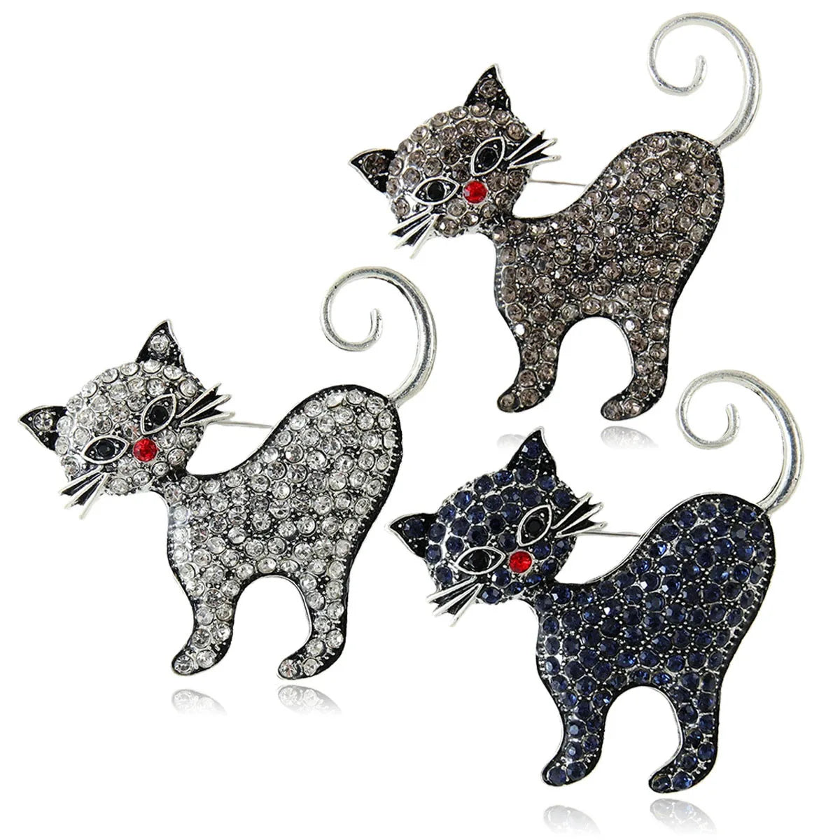 Women Men Fashion Creative Exquisite Cute Cat Crystal Pin Lovely Kitten Rhinestone Delicate Kitten Enamel Brooch Badges