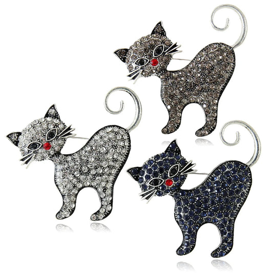 Women Men Fashion Creative Exquisite Cute Cat Crystal Pin Lovely Kitten Rhinestone Delicate Kitten Enamel Brooch Badges
